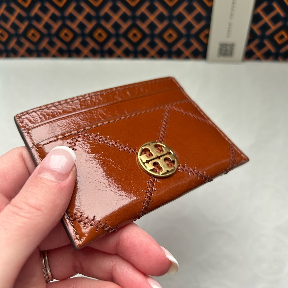 Tory Burch Willa Shine Slim Card Case Java Gold Brown Tan Neutral Card Holder - Picture 3 of 6